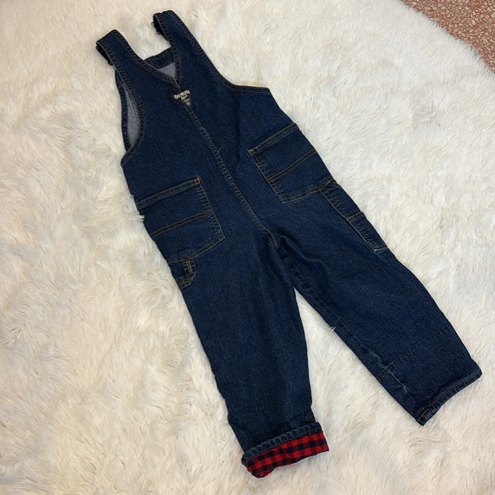 OshKosh B'gosh Toddler Denim Overall Red Plaid Lined at hem 5T